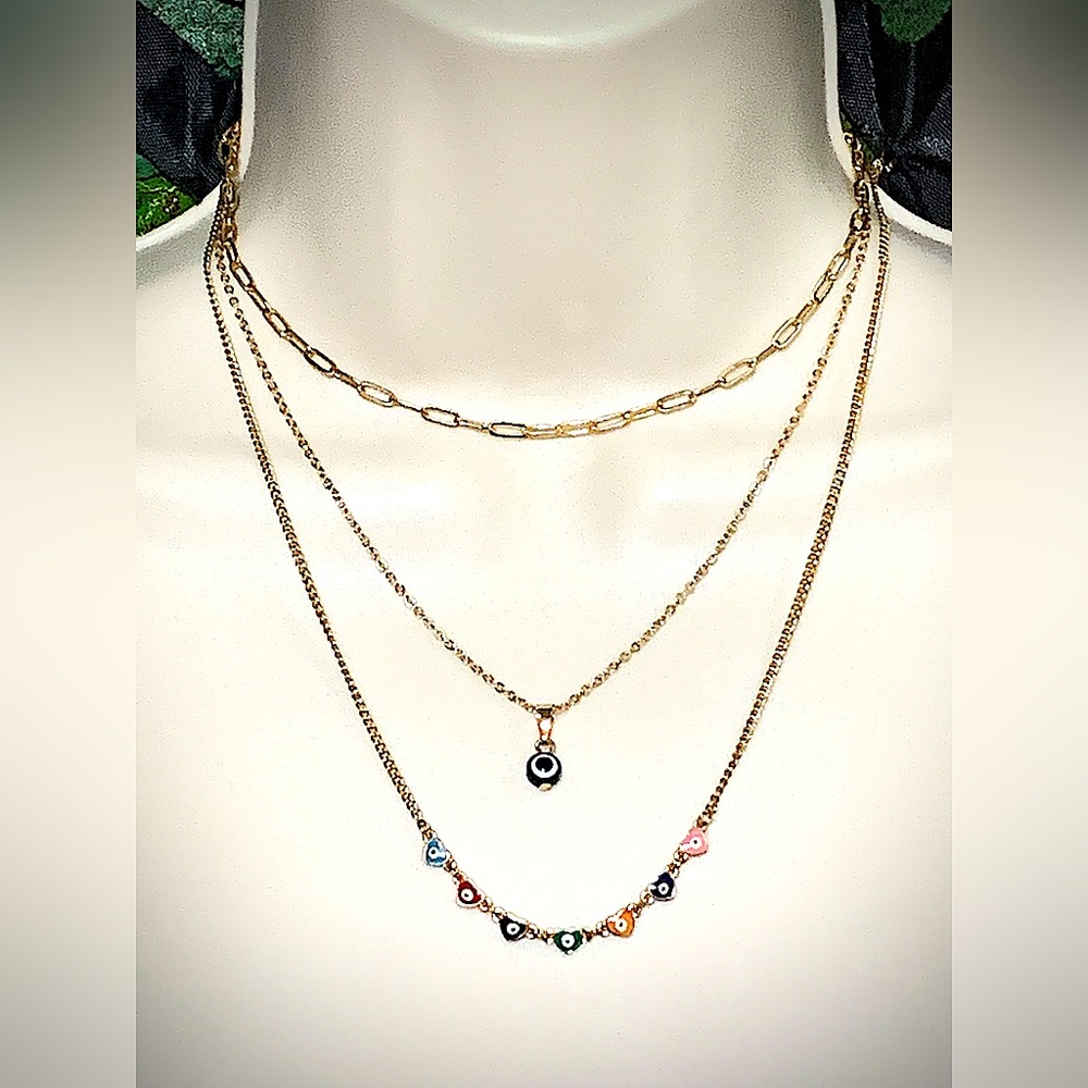 🧿Thou shalt not Hate-eth🧿 Multi Evil Eye Triple Necklace Set